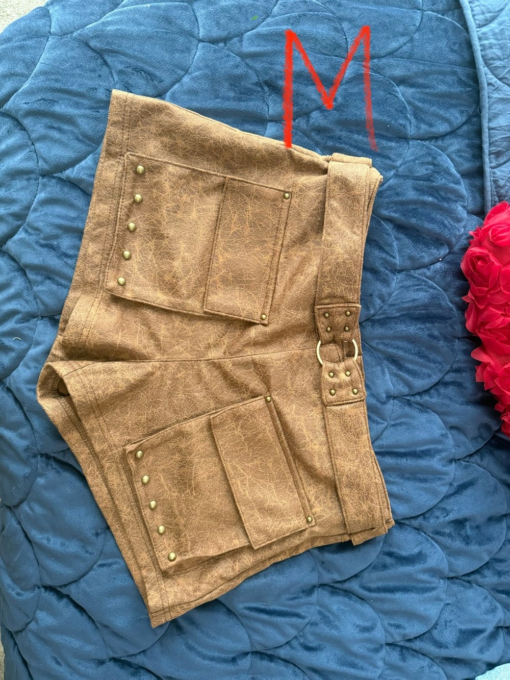 Low rise Brown Faux-Leather Shorts
